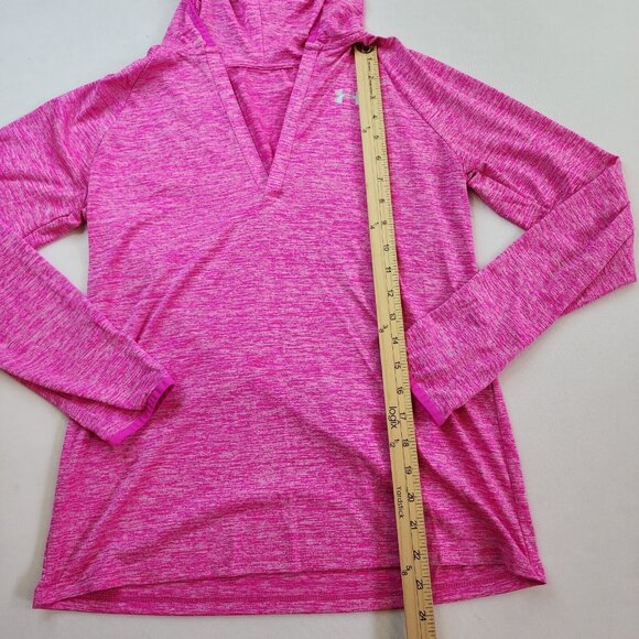 Under Armour Sweatshirt Women Medium Pink Heather Hoodie Vneck Running - Picture 2 of 7